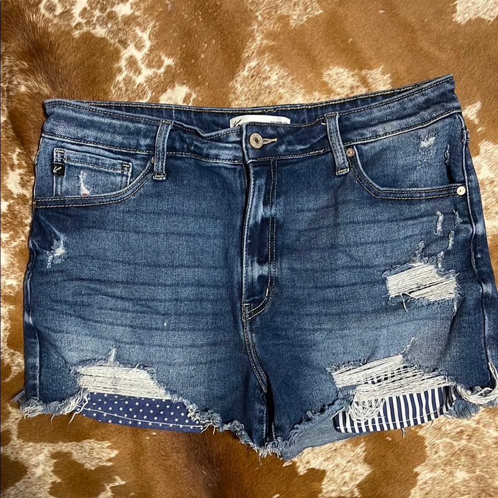 KanCan Blue Distressed Jean Shorts with Raw Hem